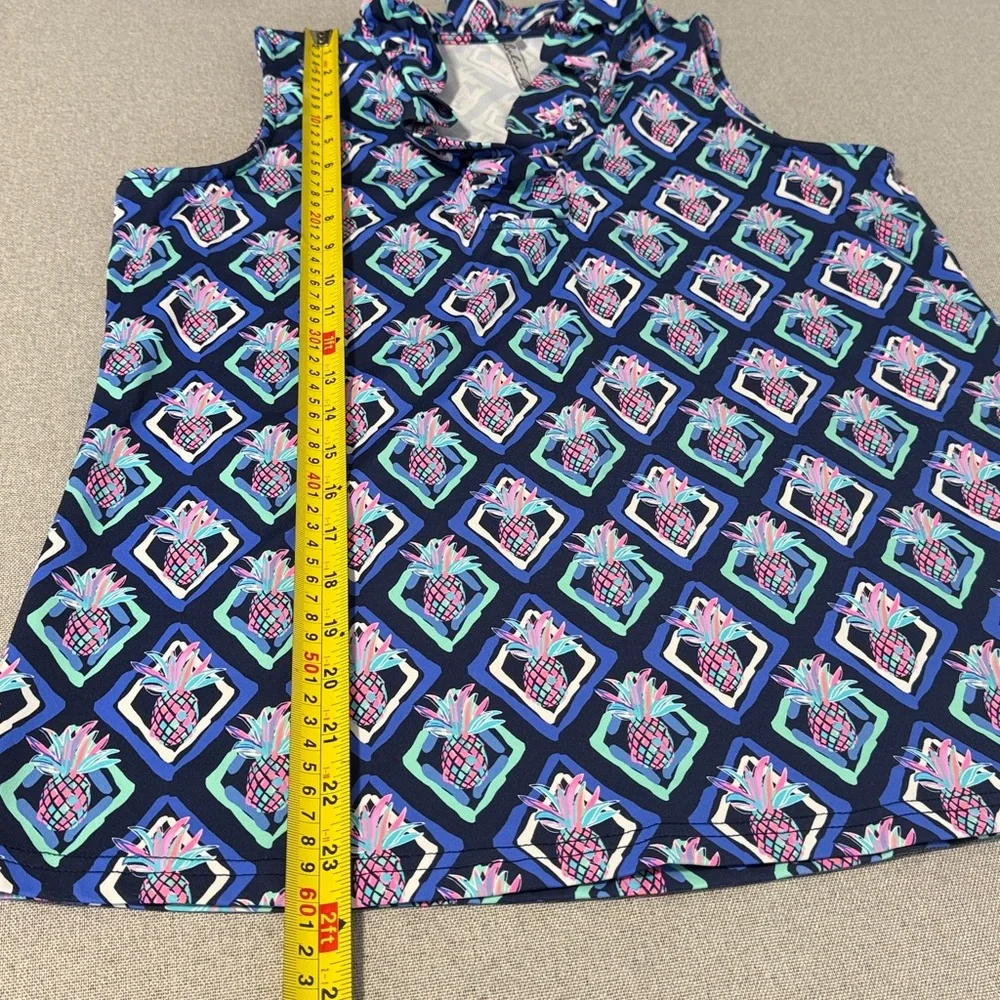 Lulu-B Pineapple Print Sleeveless Ruffle Blouse SZM - Picture 7 of 10